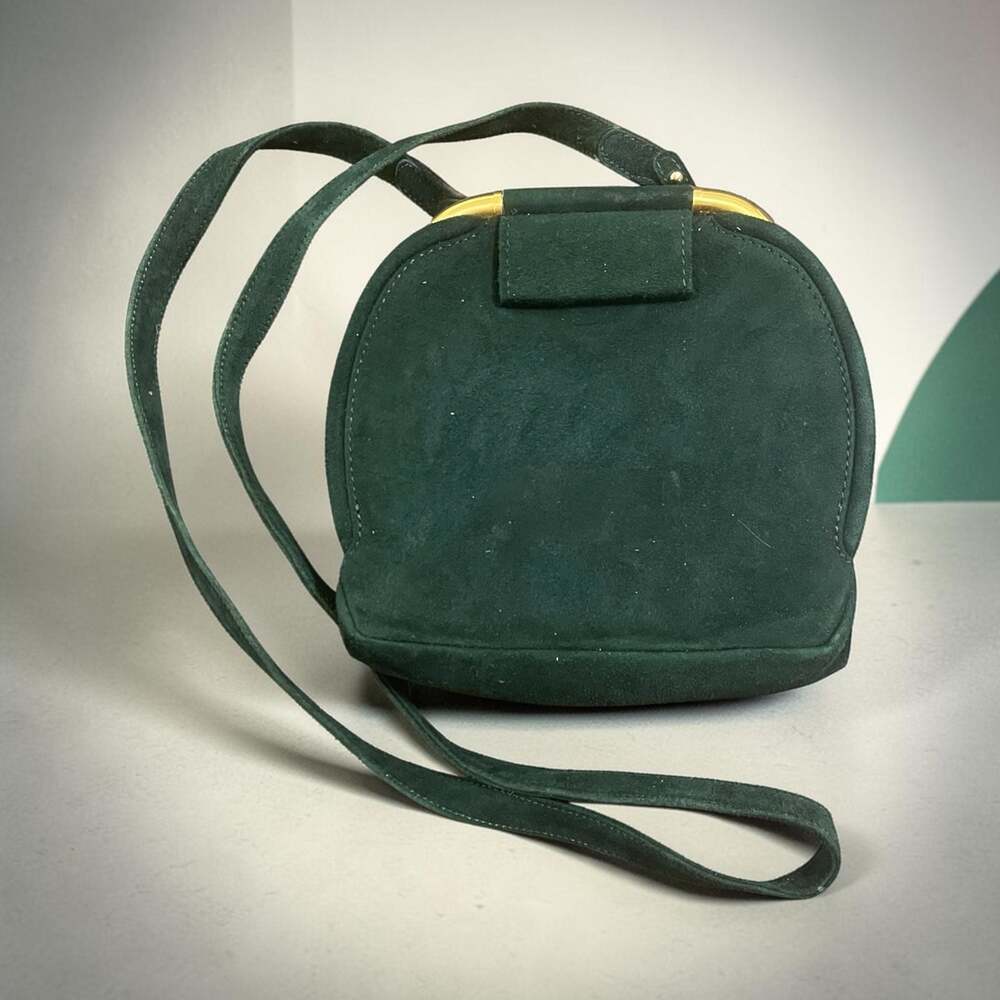 Vintage Donna Karan New York Forest Green Suede Kiss Lock Crossbody Bag